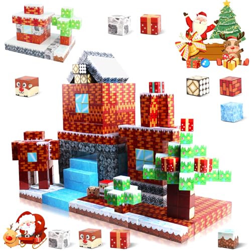 Uiczdry 120 Stück Magnetische Bausteine, Magnetic Building Blocks, Bausteine Set Weihnachten für Jungen und Mädchen im Alter von 3 4 5 6 7 8, Kreative Spielzeug ab 3 Jahren für Kinder von Uiczdry