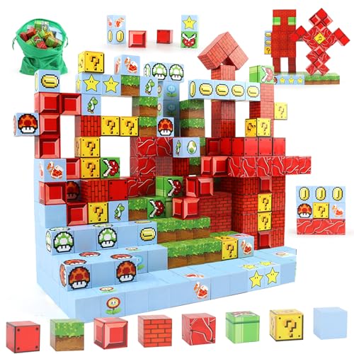 128 Stück Magnetische Bausteine,Bauen Magnetische Blöcke Welt,Magnetic Building Blocks,Magnetisches Spielzeug für Jungen und Mädchenim,Montessori Spielzeug ab 3Jahre Geschenk für Kinder（2.5CM/Stück) von Uiczdry
