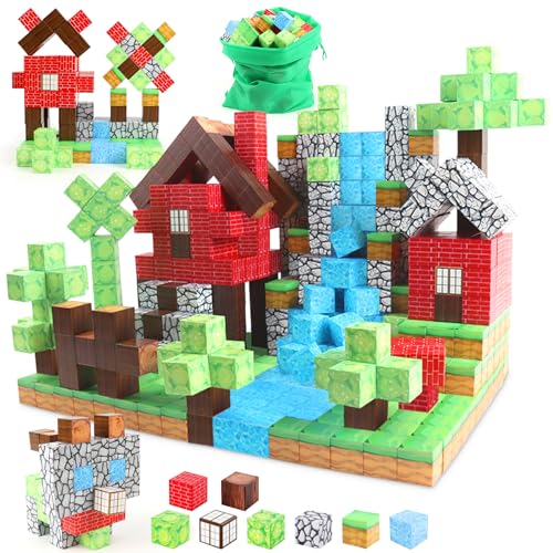 Uiczdry 130 Stück Magnetische Bausteine-Build Mine Magnet Welt World Set,Magnetic Building Blocks,Sensorische Magnetspielzeuge,Magnet Kinder Spielzeug,Geschenke für Jungen und Mädchen ab 3 Jahren von Uiczdry