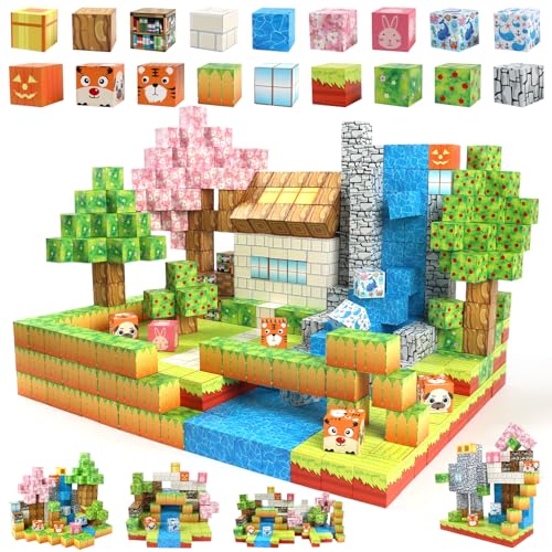 Uiczdry 150 Stück Magnetische Bausteine,2.5CM/Stück Build Magnetische Welt World Set,Waldabenteuer-Spiele für Kinder,STEM Montessori Kreative Spielzeug ab 4 5 6 7 Jahre Junge und Mädchen von Uiczdry
