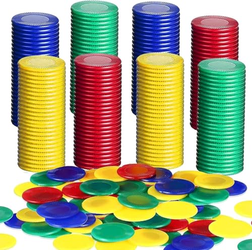 UieaMsio 400 Stück Pokerchips aus Kunststoff, 4 Farben, Bingo-Chips, Pokerchips aus Kunststoff, Spielchip für Zählchips für Kinder (22 mm) von UieaMsio