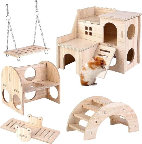 UieaMsio 5-teiliges Hamsterhaus, Holzspielzeug und Zubehör für Hamster, Tamia, Chinchilla UieaMsio 5-teiliges Hamsterhaus, Holzspielzeug und Zubehör für Hamster, Tamia, Chinchilla von UieaMsio