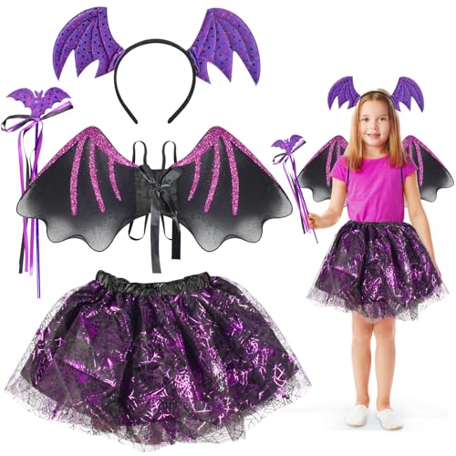 UieaMsio Fledermaus Kostüm Kinder,4 Stück Fledermaus Rock Kostüm Set mit Flügel, Tutu, Haarreif, Stab, Fledermaus Flügel Kostüm Mädchen für Halloween, Karnevals, Fasching, Cosplay Themenpartys UieaMsio Fledermaus Kostüm Kinder,4 Stück Fledermaus Rock Kostüm Set mit Flügel, Tutu, Haarreif, Stab, Fledermaus Flügel Kostüm Mädchen für Halloween, Karnevals, Fasching, Cosplay Themenpartys von UieaMsio