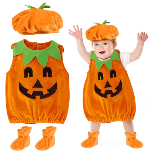 UieaMsio Halloween Kostüm Kürbis Kinder,Kürbis Kostüm Anzug süß unisex,mit Hüte und Schuhe,Kinder Kürbis Kostüm Halloween,Lustige Kürbis Cosplay Party Kleidung (100CM) von UieaMsio