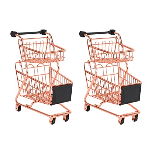 Uikdjgu 2X Mini Doppel Schichten Einkaufs Wagen Modell Schmiede Supermarkt Trolley Metall Rose Gold Ablage Korb Rose Gold von Uikdjgu