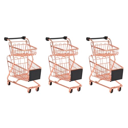 Uikdjgu 3X Mini Doppel Schichten Einkaufs Wagen Modell Schmiede Supermarkt Trolley Metall Rose Gold Ablage Korb Rose Gold von Uikdjgu