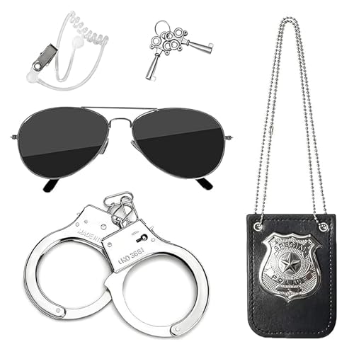 Uirheurd Polizei Accessoires Polizei Kostüm Zubehör Polizei Ausrüstung Polizei Zubehör Kinder Inklusive Handschellen Brille Abzeichen Headset Geeignet für Kinderkarneval FBI Rollenspiel von Uirheurd