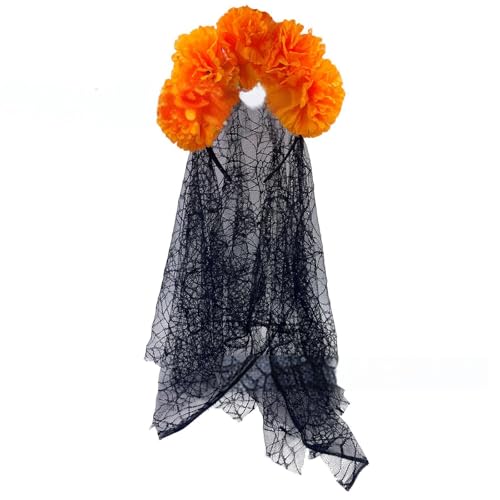 Auffälliges Halloween-Kostüm-Accessoire, verstellbares Kopfband mit Blume und weichem schwarzen Umhang für Damen von Uitndvyte