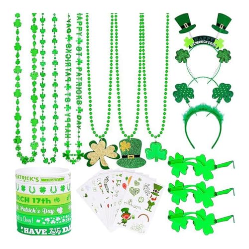 Patrick Kleeblatt-Set, Halskette, Armband, Aufkleber, Party, Kostüm, irische Dekoration Patrick Kleeblatt-Set, Halskette, Armband, Aufkleber, Party, Kostüm, irische Dekoration von Uitndvyte