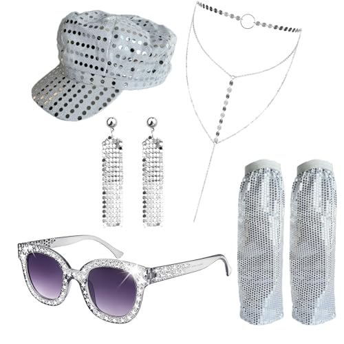 Uitndvyte Discos-Kostüm-Outfits, 1960er-, 1970er-, 80er-Jahre, Diskothekenzubehör, Kappen, Ohrringe, Halskette, Sonnenbrille, Beinwärmer für Halloween-Party Uitndvyte Discos-Kostüm-Outfits, 1960er-, 1970er-, 80er-Jahre, Diskothekenzubehör, Kappen, Ohrringe, Halskette, Sonnenbrille, Beinwärmer für Halloween-Party von Uitndvyte
