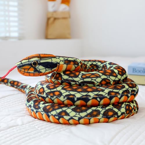 Große Kuscheltier Schlange, Realistische Python Plüschschlange, Plüschtier Schlange Stofftiere Python Schlange Spielzeug, Geschenk für Geburtstag Party Prank Requisiten (330CM,Orange-schwarzer) von Uixxducc