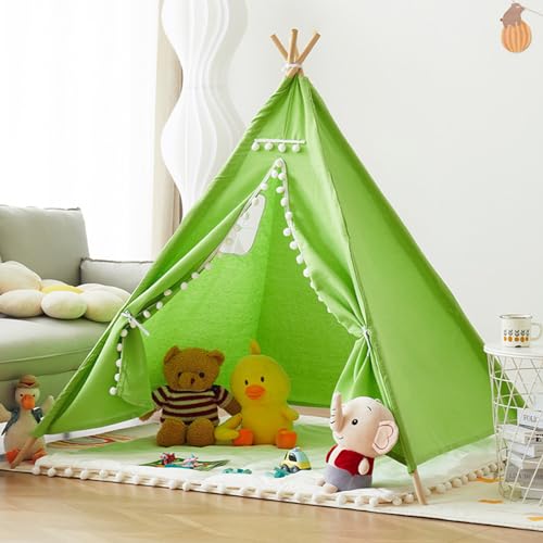 Tipi Zelt für Kinder,Tipi Kinderzelt Zelt Kinderzimmer, Kinderzelt für Drinnen Spielzelt Kinder Indoor Lesezelt Kuschelecke Kinderzimmer Deko (Grün,1.6M) von Uixxducc