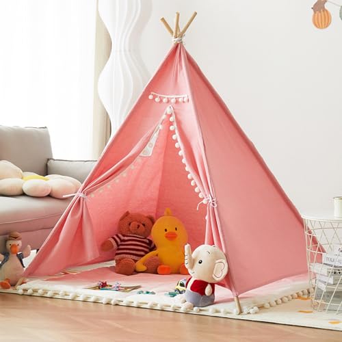 Tipi Zelt für Kinder,Tipi Kinderzelt Zelt Kinderzimmer, Kinderzelt für Drinnen Spielzelt Kinder Indoor Lesezelt Kuschelecke Kinderzimmer Deko (Rosa,1.1M) von Uixxducc