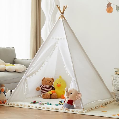 Tipi Zelt für Kinder,Tipi Kinderzelt Zelt Kinderzimmer, Kinderzelt für Drinnen Spielzelt Kinder Indoor Lesezelt Kuschelecke Kinderzimmer Deko (Weiß,1.6M) von Uixxducc