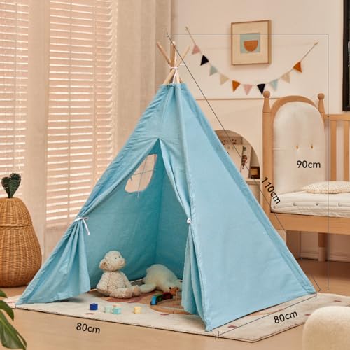 Tipi Zelt für Kinder,Tippi Kinderzelt für Drinnen Kinder Spielzelt Spielhaus Tipizelt Indoor, Kinderzelte für Mädchen und Jungen Babyzimmer Deko (Blau,1.6M) von Uixxducc