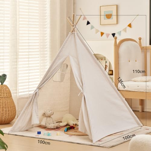 Tipi Zelt für Kinder,Tippi Kinderzelt für Drinnen Kinder Spielzelt Spielhaus Tipizelt Indoor, Kinderzelte für Mädchen und Jungen Babyzimmer Deko (Weiß,1.1M) von Uixxducc