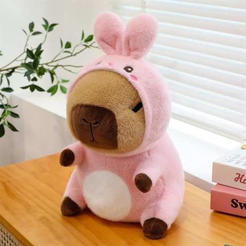 Uixxducc Capybara Plüschtier Kuscheltier Kreuzverkleidung Plüschpuppe, Flauschiger Plüsch Puppe Plushies Capybara Spielzeug Geburtstag Geschenke für Jungen und Mädchen (45cm,Rosa Kaninchen) von Uixxducc