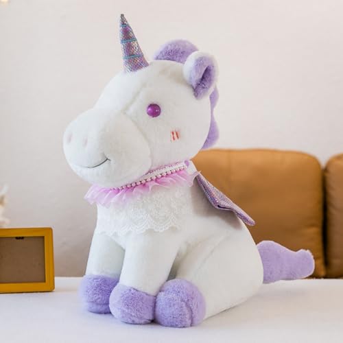 Uixxducc Einhorn Kuscheltier Stofftier, Süßes Plüschtier Einhörner Plüsch Spielzeug mit Perlendekor und Spitzenkragen, Deko & Geschenk für Mädchen Jungen Kinder & Erwachsene (35cm,Lila) von Uixxducc