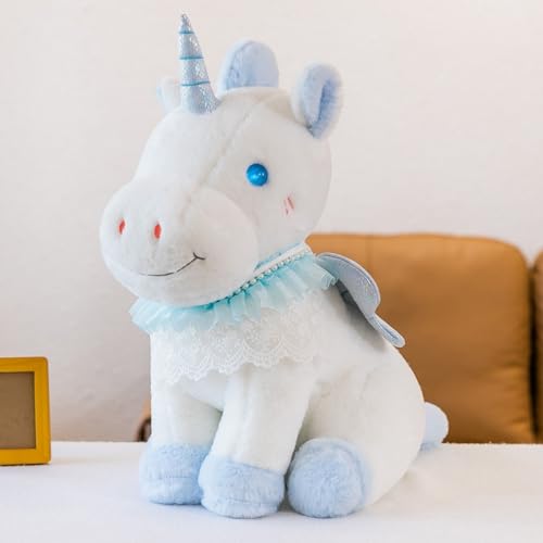 Uixxducc Einhorn Kuscheltier Stofftier, Süßes Plüschtier Einhörner Plüsch Spielzeug mit Perlendekor und Spitzenkragen, Deko & Geschenk für Mädchen Jungen Kinder & Erwachsene (45cm,Blau) von Uixxducc