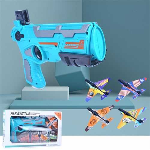 Uixxducc Flugzeug Spielzeug Kinder 4 Stück Styroporflieger mit Pistole Spielzeug ab 3 Jahre Junge Wurfgleiter Outdoor Segelflugzeug Interaktives Geschenke (Blau) von Uixxducc