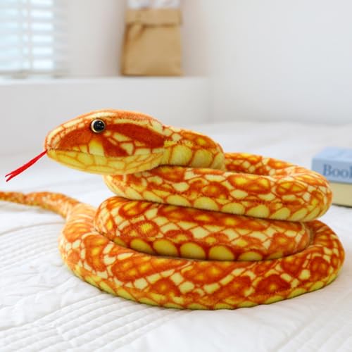 Uixxducc Große Kuscheltier Schlange, Realistische Python Plüschschlange, Plüschtier Schlange Stofftiere Python Schlange Spielzeug, Geschenk für Geburtstag Party Prank Requisiten (330CM,Golden) von Uixxducc