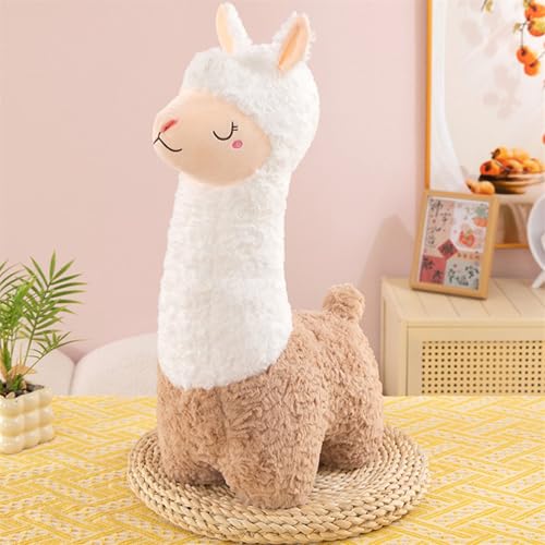 Uixxducc Kuscheltier Alpaka Plushies Weiches Lammfellwolle Stofftier Kissen Flauschiger Plüsch Puppe Spielzeug Geburtstag Geschenke für Jungen und Mädchen (60cm,Braun) von Uixxducc