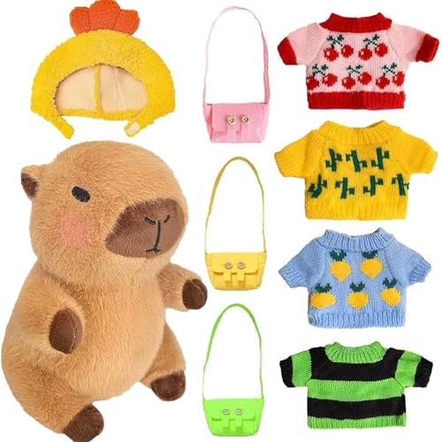 Uixxducc Kuscheltier Capybara Plüschtier,23cm Capybara Plushies mit Kleidung und Accessoires Plüsch Capybara Stofftier Spielzeug für Kinder Jungen Mädchen Geburtstagsgeschenk von Uixxducc