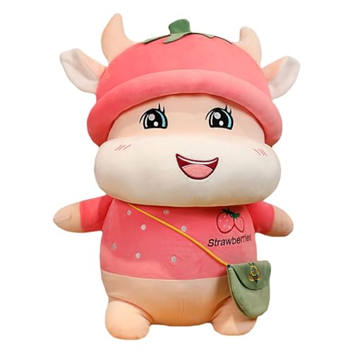 Uixxducc Kuscheltier Kuh, Kuh Plüschtier Süßes Kühe Stofftiere Tier Plüschkissen, Niedliches Plüschkuh Spielzeug, Weiches Stofftier Geschenke für Baby Kinder und Erwachsene (60cm,Rosa) von Uixxducc