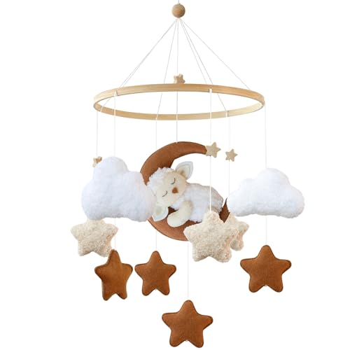 Uixxducc Mobile Baby Windspiele, Schlafen auf dem Mond Lämmchen, Mobile Wickeltisch Baby Mobile Babybett, Kinderzimmer Babyzimmer Deko, Geschenk für Baby Jungen und Mädchen von Uixxducc
