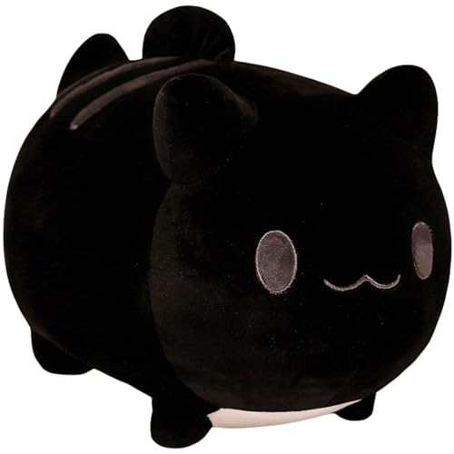 Uixxducc Plüschtier Katze Kuscheltier stofftier Katze Kuschelige Super Weiche Kissen niedliches Plüsch Puppe zum Kuscheln und Spielen, Geburtstag Geschenke für Kinder (30x25cm,Schwarz) von Uixxducc