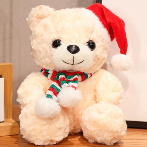 Uixxducc Weihnachts-Teddybär Kuscheltier mit Weihnachtsschal Mütze Teddy Plüschtier Weiches Teddybär Stofftier Bär Puppe Stofftier Bär Spielzeug Kissen Geschenk für Kinder (Beige) von Uixxducc