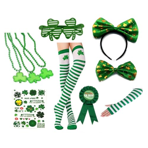 Ujjdwiurgh St. Patrick's Day Kostüm-Zubehör-Set für Damen, Kleeblatt, Handschuhe, Brille, Aufkleber, Cosplay, Party-Dekoration Ujjdwiurgh St. Patrick's Day Kostüm-Zubehör-Set für Damen, Kleeblatt, Handschuhe, Brille, Aufkleber, Cosplay, Party-Dekoration von Ujjdwiurgh