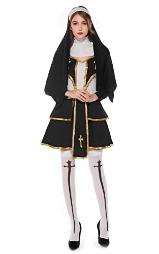 Ulalaza Damen Cosplay Kostüm Gefallener Engel Teufelsflügel Priester Nonne Ninja Meerjungfrau Königin Uniform Outfit für Halloween von Ulalaza