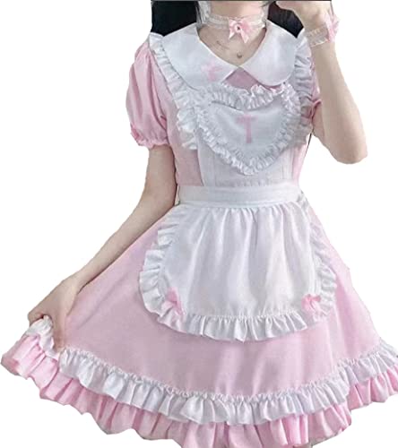 Ulalaza Gothic süße Mädchen Prinzessin Puppenkragen Spitze Schürze Retro Rüschentaschen mit Kopfschmuck Französisch Maid Kostüm von Ulalaza