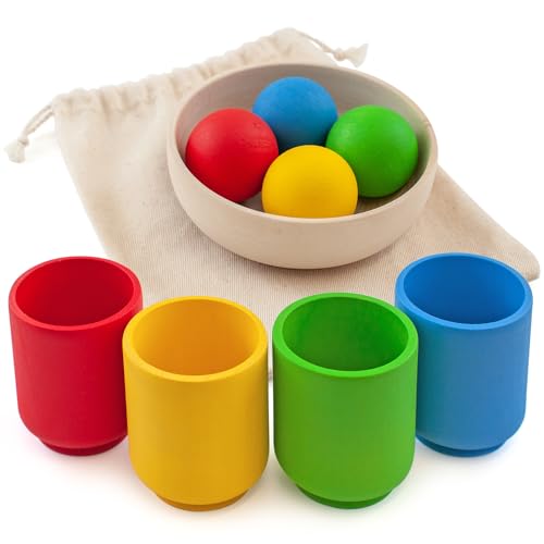 Ulanik Bälle in Tassen Starterkit Kleinkinder Montessori Spielzeug ab 1 Jahr + Baby Sensorik Bälle Holzspiele zum Zählen und Sortieren Farben Lernen — 4 Kugeln Ulanik Bälle in Tassen Starterkit Kleinkinder Montessori Spielzeug ab 1 Jahr + Baby Sensorik Bälle Holzspiele zum Zählen und Sortieren Farben Lernen — 4 Kugeln von Ulanik