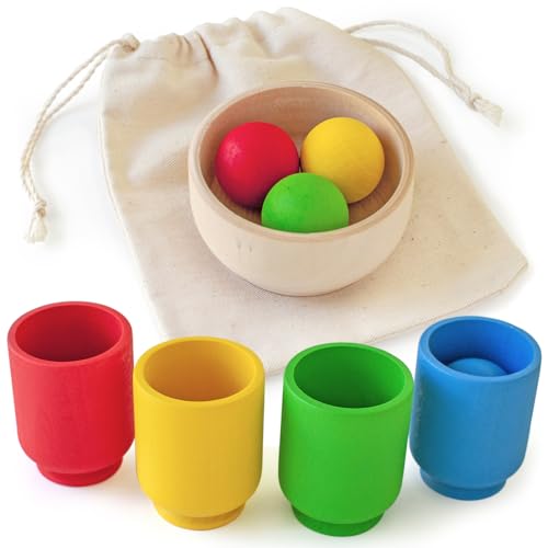 Ulanik Bälle in Tassen Starterkit Kleinkinder Montessori Spielzeug ab 1 Jahr + Baby Sensorik Bälle Holzspiele zum Zählen und Sortieren Farben Lernen — 4 Kugeln Ulanik Bälle in Tassen Starterkit Kleinkinder Montessori Spielzeug ab 1 Jahr + Baby Sensorik Bälle Holzspiele zum Zählen und Sortieren Farben Lernen — 4 Kugeln von Ulanik