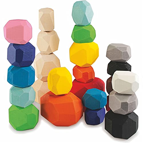 Ulanik Stapelsteine Montessori Spielzeug ab 3 Jahre Baby Sensorik Balance Spiel Holzbausteine für Zählen und Sortieren Farben Lernen — 25 Bunt Balanciersteine von Ulanik