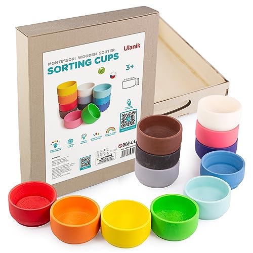 Ulanik Becher Sortierspiel Montessori Spielzeug ab 3 Jahre Pädagogisches Sensorik Baby Holz Tassen für Lernen Farben Sortieren und Zählen — 12 Schalen, 80 mm Ulanik Becher Sortierspiel Montessori Spielzeug ab 3 Jahre Pädagogisches Sensorik Baby Holz Tassen für Lernen Farben Sortieren und Zählen — 12 Schalen, 80 mm von Ulanik