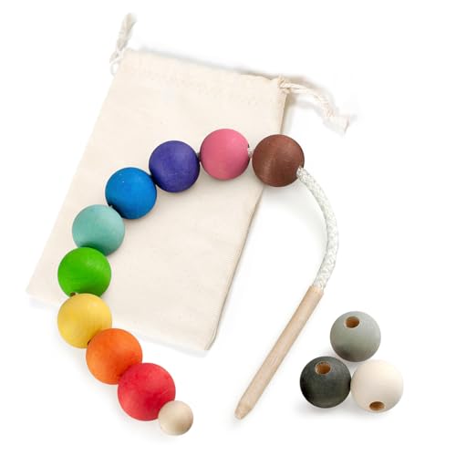 Ulanik Fädelspiel Perlen Kleine, Montessori Spielzeug ab 3 Jahre, Baby Perlen zum Auffädeln, Spiel für Zählen und Sortieren Farben Lernen — 12 Holzkugeln Bunt Ulanik Fädelspiel Perlen Kleine, Montessori Spielzeug ab 3 Jahre, Baby Perlen zum Auffädeln, Spiel für Zählen und Sortieren Farben Lernen — 12 Holzkugeln Bunt von Ulanik