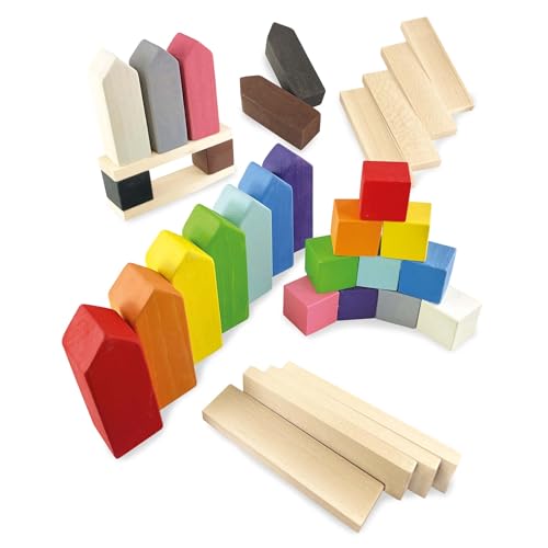 Ulanik Holzset Häuser, Montessori Spielzeug ab 3 Jahre, Baby Sensorik Balance Spiel Holzbausteine, Spiel für Zählen und Sortieren Farben Lernen — 12 Farben Ulanik Holzset Häuser, Montessori Spielzeug ab 3 Jahre, Baby Sensorik Balance Spiel Holzbausteine, Spiel für Zählen und Sortieren Farben Lernen — 12 Farben von Ulanik