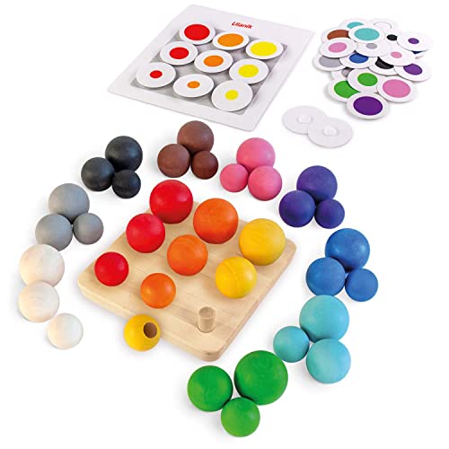 Ulanik Kugeln auf Brett Montessori Spielzeug Holzsortierspiel 36 Kugeln 25-35 mm Ab 3+ Jahre Lernspielzeug für Vorschule für Farbsortierung und Zählen (2 Edition) von Ulanik