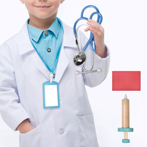 Ulife Mall Arzt Kostüm Spielset Arztkittel Kinder mit Stethoskop Holz Spritzen Rollenspiel Zubehör Fasching Jungen Mädchen 7-9 Jahr von Ulife Mall