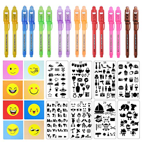 UV Stift, 16 Stück Geheimstift mit UV Licht + 8 Stück Klein Notizblock + 8 Stück Zeichenschablonen Kit für Kinder, Geheimstifte & Zauberstift Geschenk für Geburtstag, Party, Aktivität und Festival UV Stift, 16 Stück Geheimstift mit UV Licht + 8 Stück Klein Notizblock + 8 Stück Zeichenschablonen Kit für Kinder, Geheimstifte & Zauberstift Geschenk für Geburtstag, Party, Aktivität und Festival von Ulifeme