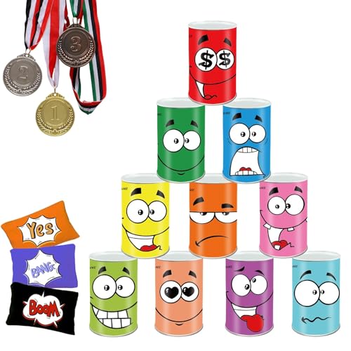 Ulifeme Dosenwerfen, Spielzeug Garten Spiele Kinder für Kindergeburtsta und Andere Party, 10 pcs Lächeln Dosen + 3 pcs Lustig Wurfsäckchen + 3 pcs Medaillen Set für Gartenspiele, Dosen Werfen Spiele Ulifeme Dosenwerfen, Spielzeug Garten Spiele Kinder für Kindergeburtsta und Andere Party, 10 pcs Lächeln Dosen + 3 pcs Lustig Wurfsäckchen + 3 pcs Medaillen Set für Gartenspiele, Dosen Werfen Spiele von Ulifeme