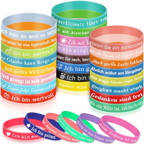 Ulikey 30 Stück Motivationsarmbänder, Inspirierende Silikon Armbänder mit Positiven Sprüchen auf Deutsch, Party Mitgebsel Geschenke Motivierende Gummiarmbänder für Kinder Teenager Schüler Kollege Ulikey 30 Stück Motivationsarmbänder, Inspirierende Silikon Armbänder mit Positiven Sprüchen auf Deutsch, Party Mitgebsel Geschenke Motivierende Gummiarmbänder für Kinder Teenager Schüler Kollege von Ulikey
