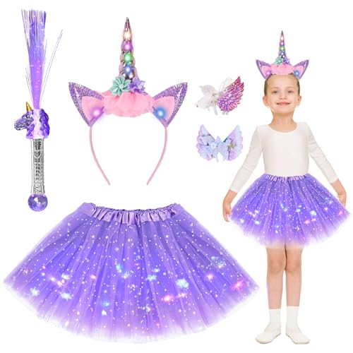 Ulikey 5 Stück Einhorn Kostüm Set, Einhorn Tütü, Einhorn Glasfaser Leuchtstäbe, Einhorn Haarreifen, Einhorn Haarspangen, Einhorn Prinzessin Kleid Mädchen für Cosplay Kindergeburtstag Karneval (Lila) Ulikey 5 Stück Einhorn Kostüm Set, Einhorn Tütü, Einhorn Glasfaser Leuchtstäbe, Einhorn Haarreifen, Einhorn Haarspangen, Einhorn Prinzessin Kleid Mädchen für Cosplay Kindergeburtstag Karneval (Lila) von Ulikey