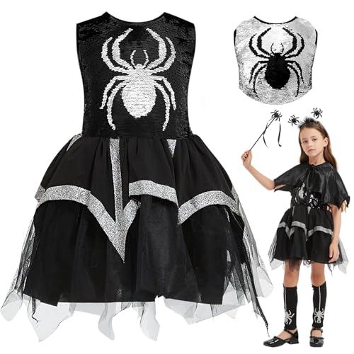 Ulikey 6PCS Hexen Kostüm Mädchen, Halloween Kostüm Kinder Spinne Kleid mit Haarband und Zauberstab, Cosplay Hexe Kleidung, Hexenkleid Mädchen für Halloween Karneval Fasching Party Bekleidung (140) Ulikey 6PCS Hexen Kostüm Mädchen, Halloween Kostüm Kinder Spinne Kleid mit Haarband und Zauberstab, Cosplay Hexe Kleidung, Hexenkleid Mädchen für Halloween Karneval Fasching Party Bekleidung (140) von Ulikey