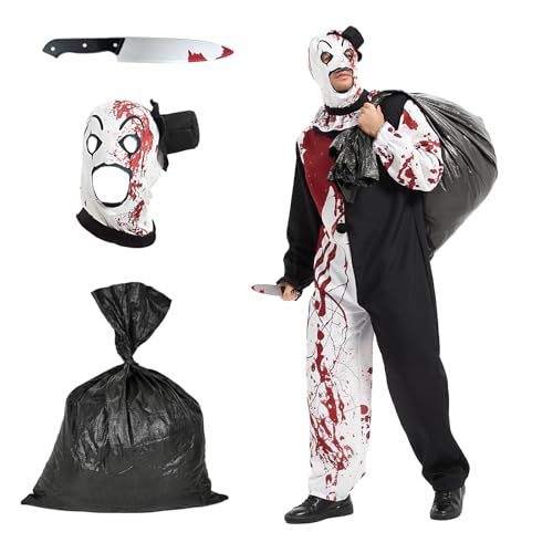 Ulikey Art Clown Kostüm, Halloween Kostüm Herren Horror Clown, Kostüm Killer Set mit Hut Dolch Schwarze Große Tasche, Schwarz Weiß Jumpsuit, Terrifier Clown Cosplay Halloween Karneval Party (XXL) Ulikey Art Clown Kostüm, Halloween Kostüm Herren Horror Clown, Kostüm Killer Set mit Hut Dolch Schwarze Große Tasche, Schwarz Weiß Jumpsuit, Terrifier Clown Cosplay Halloween Karneval Party (XXL) von Ulikey