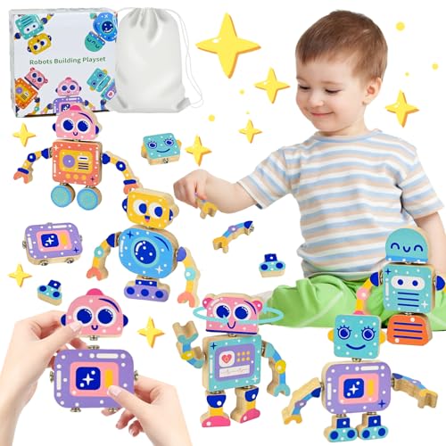 Ulikey Bauklötze Holz Montessori, 28 Teile DIY Roboter Bauklötze, Buttons Verbindung, Feinmotorik Motorik Konstruktionsspielzeug, Bewegliche Puppe, Holzspielzeug ab 3 Jahre Mädchen Jungen Geschenk Ulikey Bauklötze Holz Montessori, 28 Teile DIY Roboter Bauklötze, Buttons Verbindung, Feinmotorik Motorik Konstruktionsspielzeug, Bewegliche Puppe, Holzspielzeug ab 3 Jahre Mädchen Jungen Geschenk von Ulikey