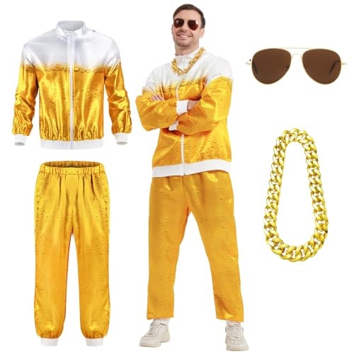 Ulikey Bier Trainingsanzug für Damen und Herren, Bieranzug, 80er 90er Kostüm Trainingsanzug Jacke Hose, Bad Taste Outfit, JGA Jogginganzug, Retro Anzug Karneval Kostüm für Faschingskostüm (M) von Ulikey